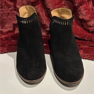 Lucky Brand Womens 8M Black Suede Ankle Booties Block Heel Country Western Boots